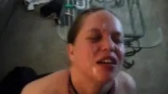 Dirty talking trailer trash chick takes a facial.