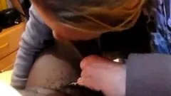 MILF sucks and sits on a black pole