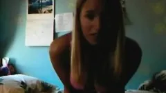 Coed girl with firm tits fingers her kitty in the chatroom