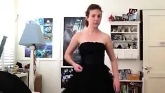 Girl in dress strips to show her thick bush