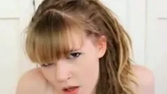 Webcam blonde slut teasing and dildo fucking her bushy pussy