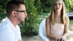 Beautiful Rachel seduces a nerdy boy to drill her honey hole outside