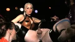 Old dude at the Kit Kat Club gets his nuts tied up and ass toyed