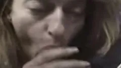 Nasty blonde cocksucker Louise puts her sweet lips to work in the car