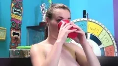 Cute teen Mattie gives head and bangs, then gets a messy facial