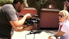 Hot blonde coed takes off her uniform and poses in her socks for a photoshoot