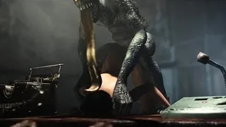 Brunette 3D babe fucked hard by alien dick in the office