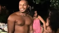 Lusty Brazilian babes get into an out-of-control orgy with hung studs