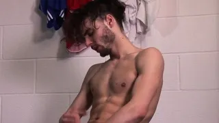 Sporty british punk stroking his hard dick