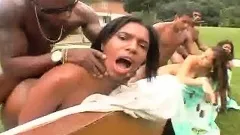 Brazilian bitches get their big asses slammed balls deep outdoors