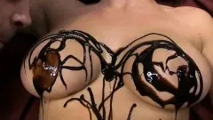 Two striking brunettes masturbate with dildos and share a huge cumload