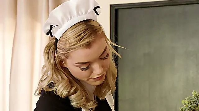 Bearded man drills the horny maid after stripping her in his room