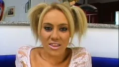 Blonde hottie in a schoolgirl uniform moans while getting banged