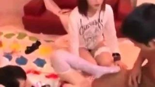 Japanese AV teen in school uniform has hardcore group sex