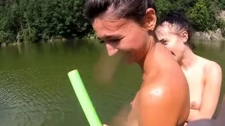Brunette teen outdoor and cumshot