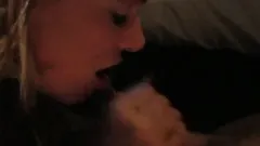 Sexy blonde in glasses knows how to please his pecker in the limo