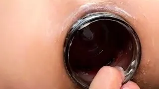 Fisting and fucking her ass with an XXL glass jar