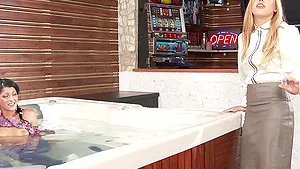 Lesbian girls decide to have fun and lesbian sex in the bathroom