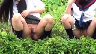 Kinky teens pee outside