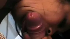 Beautiful Asian babe gives some head and takes a mouthful in POV scene