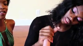 Cute Ebony Chicks Jerking White Dick