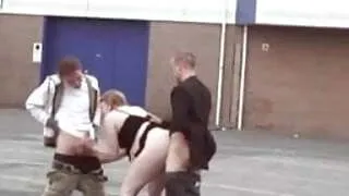 Shameless Preggo 3some in public