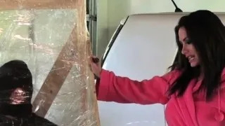 Glamour babe has slave lick shoes and punishes hard