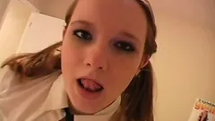 Naughty schoolgirl with big tits Halo offers her boyfriend a lap dance