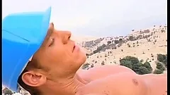 Three horny gay workers with great bodies engage in hot anal sex in the outdoors