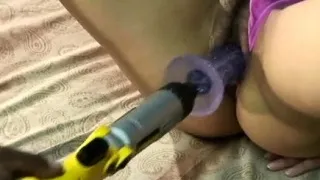 Using a sex toy and fucking her the hard and raw way