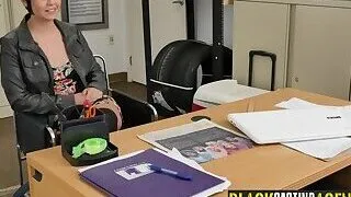 Flower dress chick pulls it up and rides directors big black cock