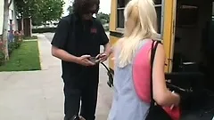 Busty babe Kat seduces and fucks a hung womanizer on a school bus