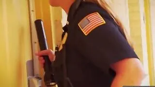 Officer Jane is riding Marcus's big cock while getting titties sucked