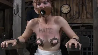 Gorgeous babe's sweet nipples receives painful torturing