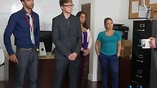 Blindfolded gay threesome at the sexswing