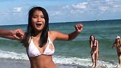 Beautiful babe Brooke gets to the beach to have fun in water