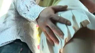 Japanese babe gets totally manhandled by excited dudes