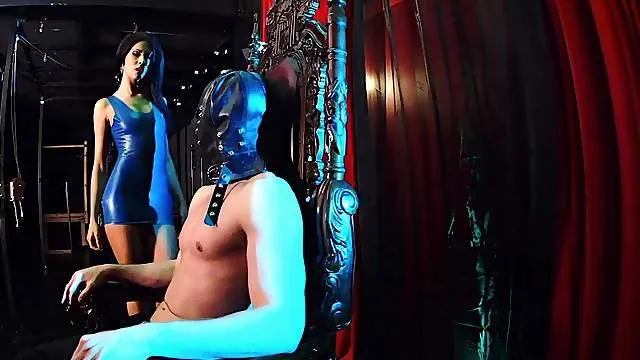 Bitch treats herself with a large dong during a hot femdom