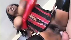 Her screams of pleasure fill the room as that hard white cock explores her tight ass