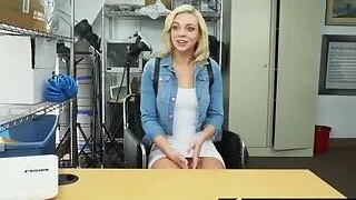 Petite blonde babe hammered on the chair