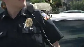 TWO horny cops sitting on BIG BLACK COCK in the CRIME SCENE