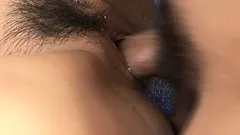 Hairy twat Japanese girl is getting pounded and covered in cum