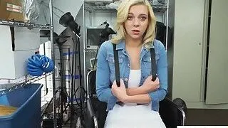 Horny director places ditzy blonde in different poses to take his big black cock