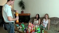 Naughty Czech college coeds sitting around drinking and eating on the couch