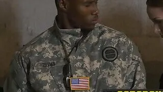 Mock soldier shoves his big black cock in milf cops horny coochies