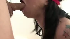   Britney Stevens has been naughty so she has to blow him blindfolded