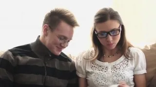 Nerdy teen receives brave and widens her legs for fucking