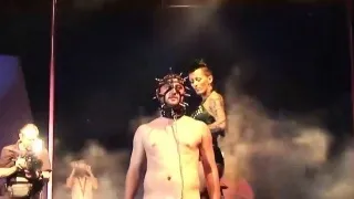 extreme needle fetish on public stage