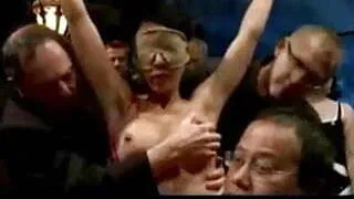 Busty asian blindfold, bound, groped, and shocked