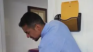 Office teen blows oldmans cock at work